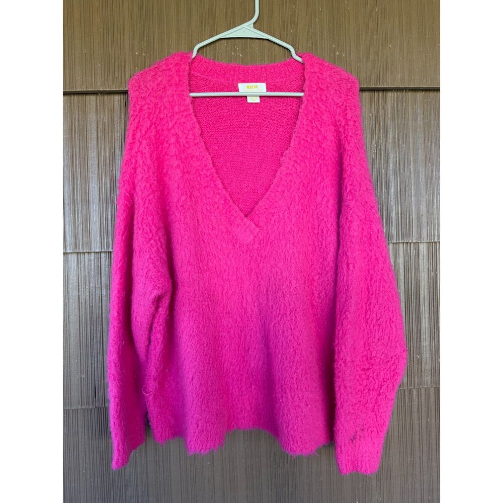 Maeve by Anthropologie Fuzzy Pink V Neck Sweater